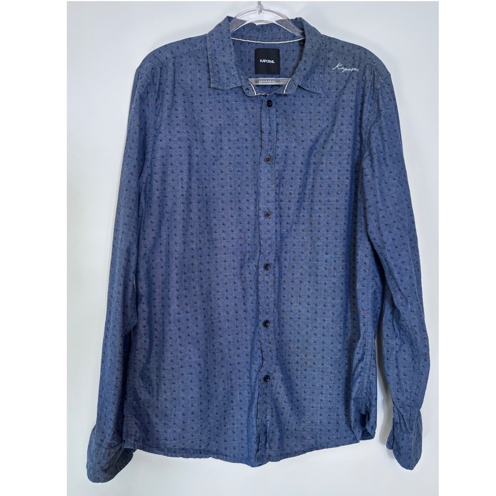 Kaporal Mens Regular Fit Blue Geometric Micro Print Long Sleeve Size Large